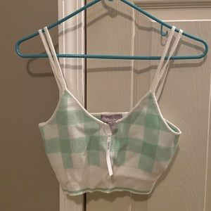 Mint green and white checkered crop tank